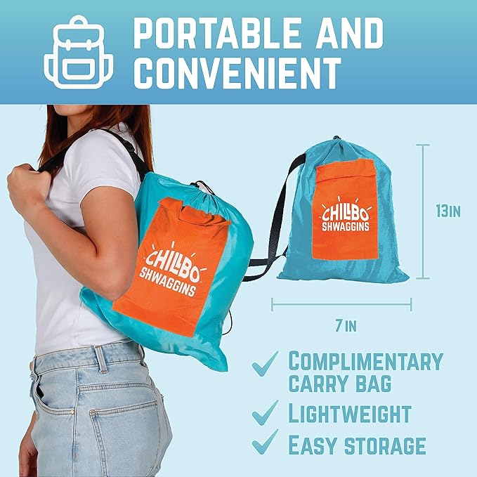 Chillbo Shwaggins Inflatable Couch – No-Pump Setup, Ripstop Polyester, Stability Pegs, Fun Prints, Portable Air Lounger for Beach, Camping, Festivals, and Tailgating - Turquoise