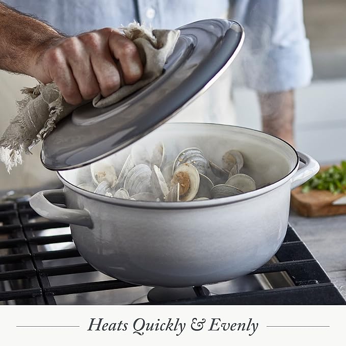 Merten & Storck 5.3QT Round Dutch Oven Casserole Pot with Lid, European Crafted Enameled Iron Stockpot, Induction & All Cooktops, Braising, Stews, Roasting, Slow Cooking, Sourdough, Cloud Gray