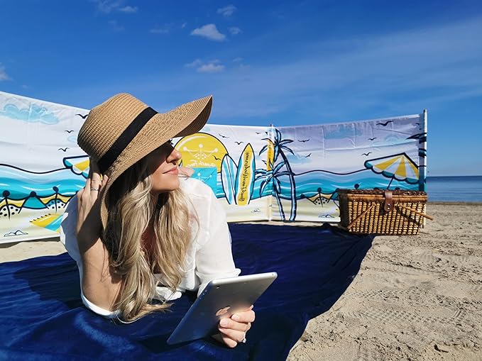 Premium 20 ft Beach Windscreen, Privacy Screen, Wind Blocker Free Rubber Mallet and Carry Bag Included (Beach Scape)