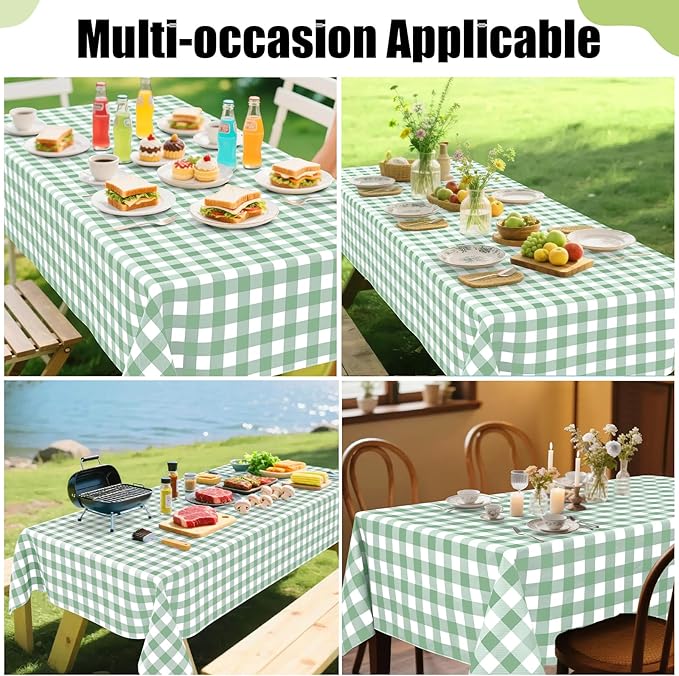 Smiry Rectangle Table Cloth, Waterproof Vinyl Tablecloth with Flannel Backing, Wipeable Buffalo Plaid Table Cover for Indoor and Outdoor (Sage Green & White, 52"x70")