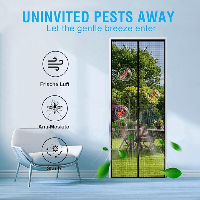 Fiberglass Magnetic Screen Door for 36''x96'' Doors, Screen Size 38"x97" Self-Sealing with Strong Magnets,Anti-Tearing Reinforced Fiberglass Mesh–Keeps Bugs Out–Perfect for Front,Sliding Doors