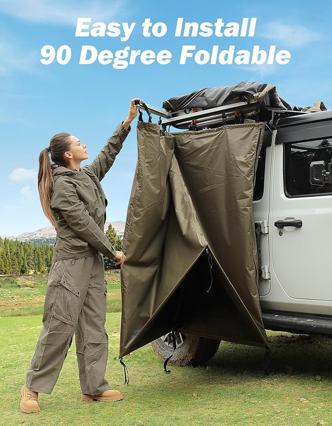 Car Shower Tent with Roof, Full Privacy Protection, Dry and Wet Separation Zones and Pockets, 1000D Waterproof Awning Shower Tent, Heavy-Duty Stakes, Outdoor Shower Enclosure for Overland SUVs