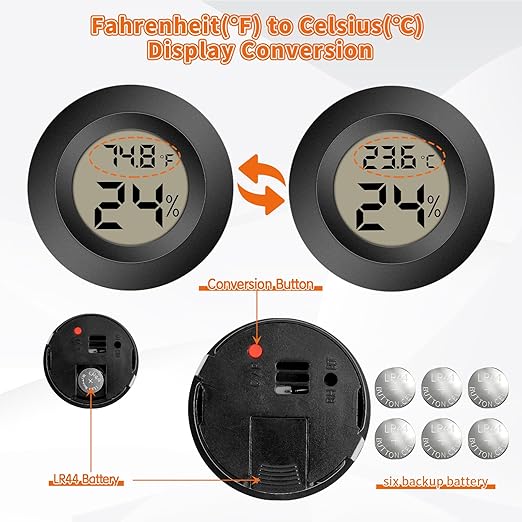 Mini Hygrometer Thermometer Indoor Outdoor Humidity Meter Digital LCD Humidity Monitor Sensor Humidity Gauge Reptile Thermometer for Room Humidor Humidifier Greenhouse Fahrenheit/Celsius(℉/℃) 6 Pack