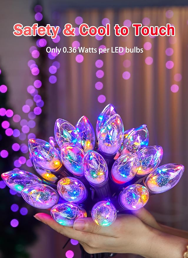 C9 LED Christmas Lights Outdoor, 45 Ft C9 String Lights with 40 Shatterproof LED Bulbs, 3 Light Mode, Connectable Waterproof Christmas Tree Lights for Outside Indoor Holiday Garden Decor, Multicolor