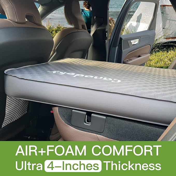 4" Ultra-Thick Single Self-Inflating Sleeping Pad with 3-in-1 Rechargeable Pump, Air Adjustable Foam Camping Mattress, Fast Inflate & Deflate 9.5R Heavy-Duty Camping Mat for Car, Van, Rooftop Tent