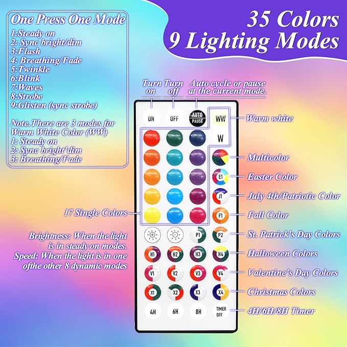 164FT 500LED Christmas Lights Color Changing, 35 Colors String Lights with Remote Timer, Waterproof Twinkle Fairy Light Clear Wire for Bedroom Indoor Outdoor Holiday Wedding Party Xmas Tree