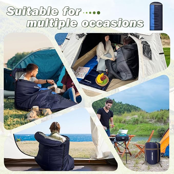 XL 10 Degree Sleeping Bags Waterproof for Adults 350GSM Machine Washable with Compression Sack for 3-4 Season Camping Outdoor