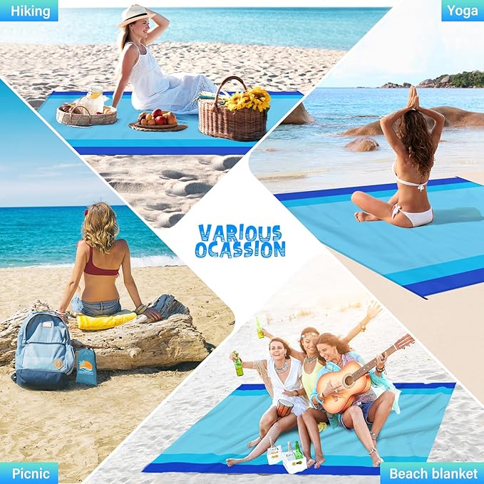 Beach Blanket Waterproof Sandproof 1-7 Adult Oversized 78 '' × 81 '' Lightweight Durable Compact Sand Free Beach Mat for Travel Camping Hiking Picnic Blanket