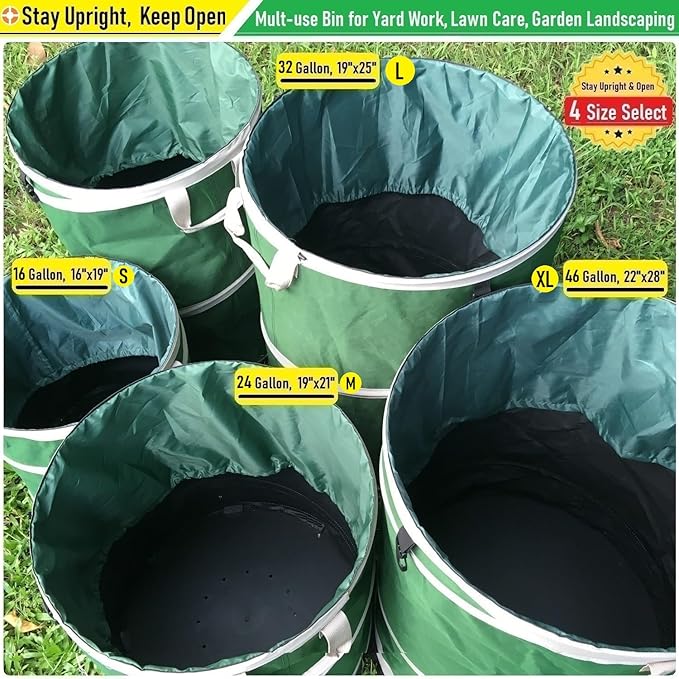 24-Gallon Collapsible Trash Can (19x21 in) Hard-Shell Bottom Yard Garden Bag for Yard Waste,Debris Bags,Pop-Up Trash Can,Recycling Bin,Camping Waste Bin,Laundry Hamper,Lawn Grass,Leaf Bag,Weeds Barrel