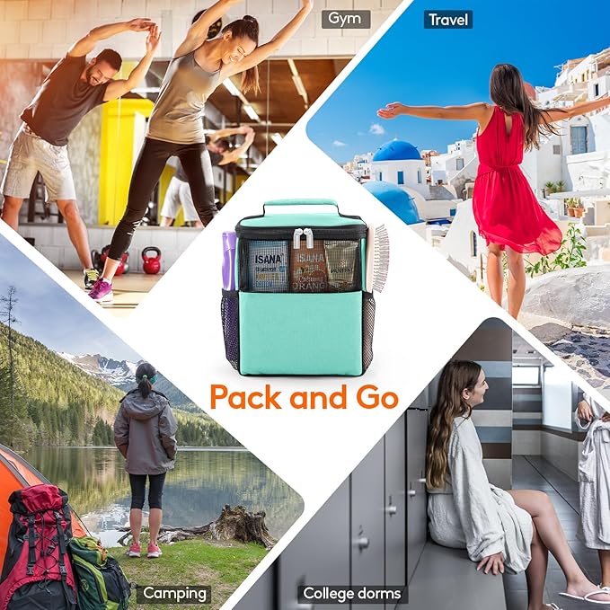 Lifewit Shower Bag Mesh Shower Caddy Portable College Dorm Room Essentials Tote Bag for Bathroom, Gym, Travel, Camping Quick Dry Hanging Shower Organizer Basket Toiletry Bag, Medium, Aqua