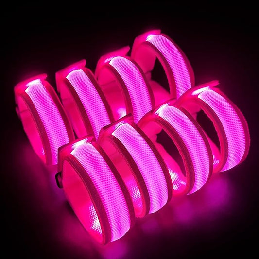 8 PCS LED Glow Bracelets, Light Up Wristbands - Halloween Glow in The Dark Party Bracelets Favors Supplies for Christmas, Concerts, Festivals, Game Prizes, Sports, Rave Accessories（Pink）