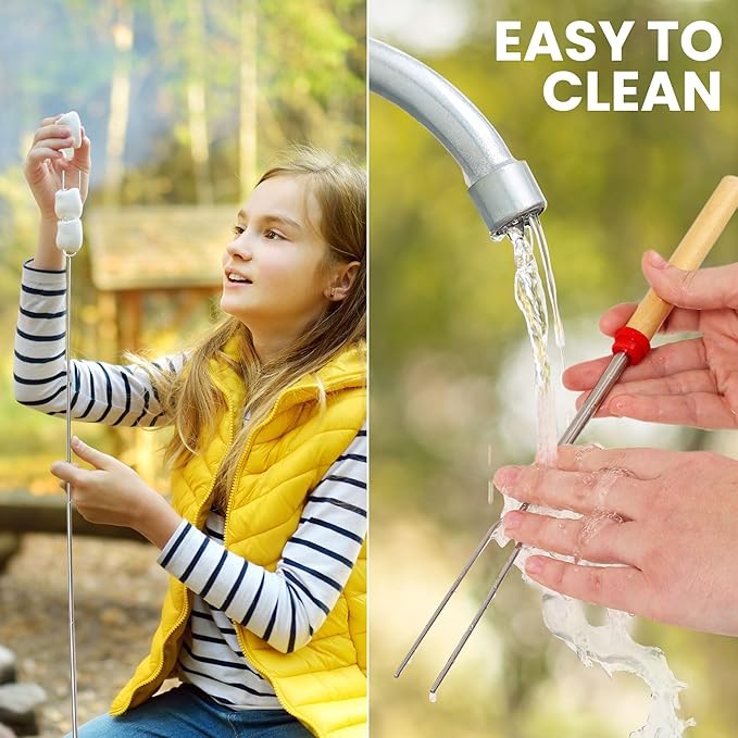 Zulay Kitchen 6 Pack Smores Sticks for Fire Pit - Long Marshmallow Roasting Sticks Smores Kit - Perfect Smore Skewers & Hot Dog Forks For Campfires, Camping Essentials S'mores Gear (Extendable Sticks)