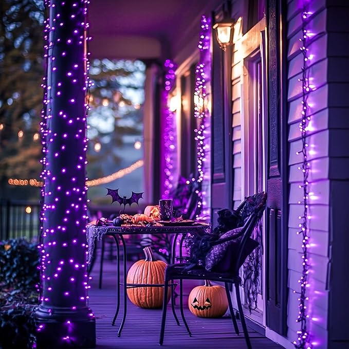 JMEXSUSS 250 LED Halloween String Lights, 91.5ft Purple Halloween Lights Outdoor Waterproof, 8 Lighting Modes Connectable Christmas Tree Light for Yard Patio Party Holiday Decorations