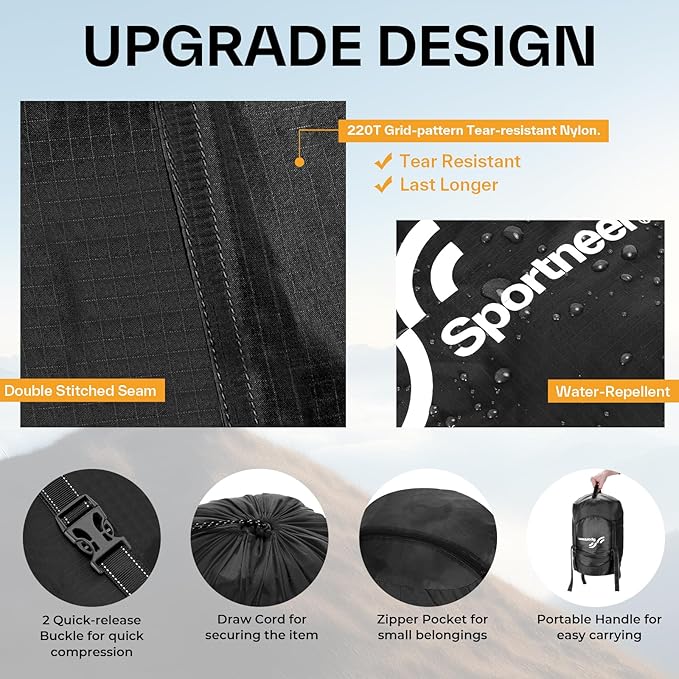 Sportneer Compression Sack, 13L/20L/40L/50L Sleeping Bag Stuff Sack, Tear-Resistant Ultralight Sleeping Bag Compression Sack-Space Saving Gear for Camping Hiking Travel