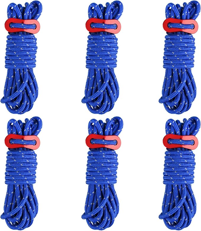 Azarxis Reflective Tent Guide Rope Lightweight Guy Line Cord with Aluminum Adjuster Guyline Tent Cord Tensioner for Camping Hiking Backpacking - Essential Survival Gear 13 Feet