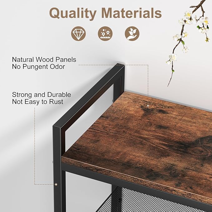 Refrze Shoe Rack for Front Door Entrance, 4 Tier Height-Adjustable Metal Shoe Rack, Sturdy Wooden Top and Tiltable Steel Frame Heavy Duty Shoe Organizer for Bathroom,Bedroom,Kitchen，Include Hook