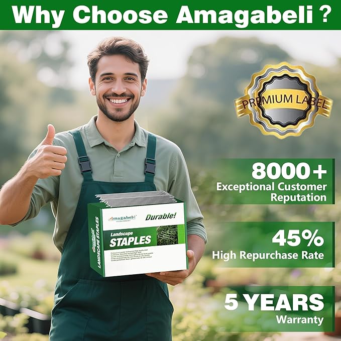 AMAGABELI GARDEN & HOME 6 Inch 50 Pack Galvanized Landscape Staples 11 Gauge Anti-Rust Heavy Duty Garden Staples Plant Cover Stakes U-Shaped Sod Pins Ground Fence Stakes for Weed Barrier Fabric