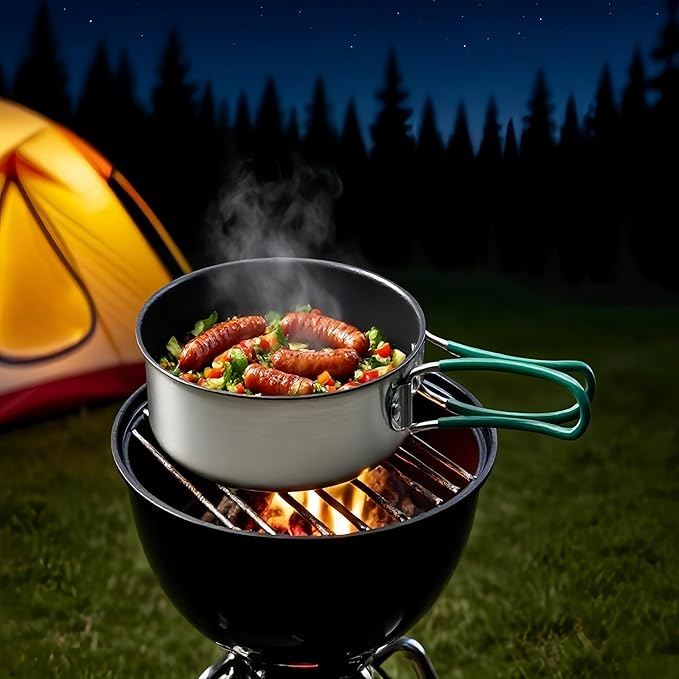 Stainless Steel Camping Cookware, durable, easy to clean, and quick to heat up. Compact camping cookware set, perfect for family picnics, camping, backpacking, hiking.