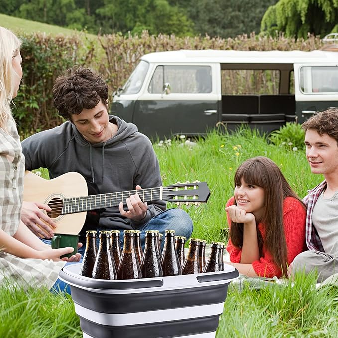2.1 Gal(8 L) Small Collapsible Mop Bucket with Handle – Durable Plastic Square Silicone Cleaning Bucket for Mopping, Car & Window Washing – Space-Saving Storage Organizer – Pair of Silicone Gloves