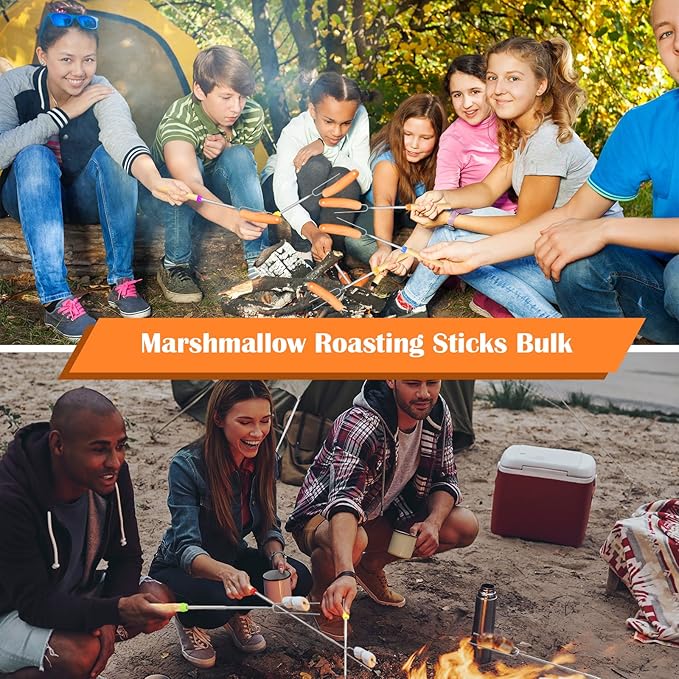 10 Pack 32 Inch Marshmallow Roasting Sticks Bulk, Smores Skewers for Fire Pit Kit, Hot Dog Camping Skewers Accessories Campfire Marshmellow Extendable Forks Bbq Tools Smores Sticks