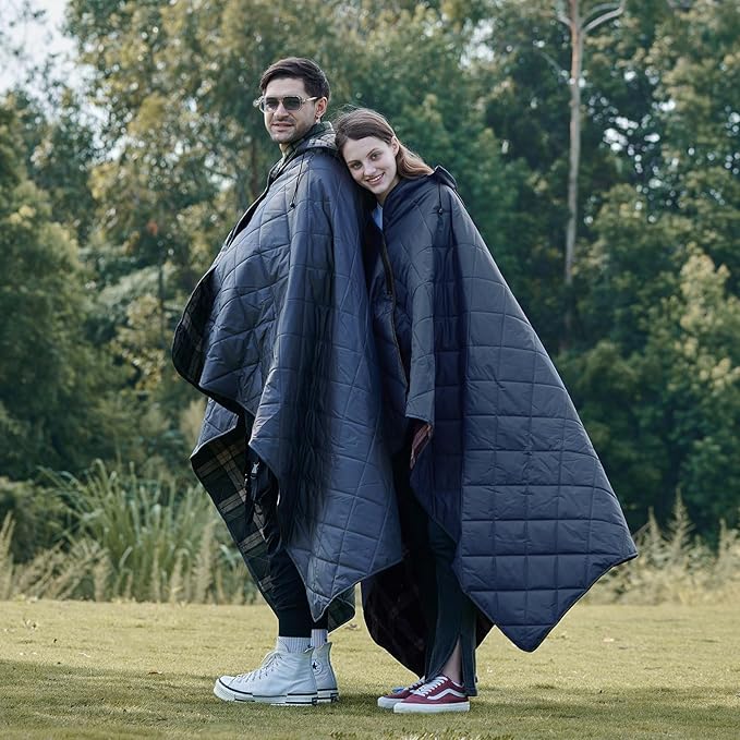 DUKUSEEK Waterproof Stadium Blanket, Hooded Outdoor Blankets Waterproof Windproof for Cold Weather, Emergency Warm Blanket with Quilted Cotton and Thick Fleece for Picnic, Camping, Outdoor Sports…