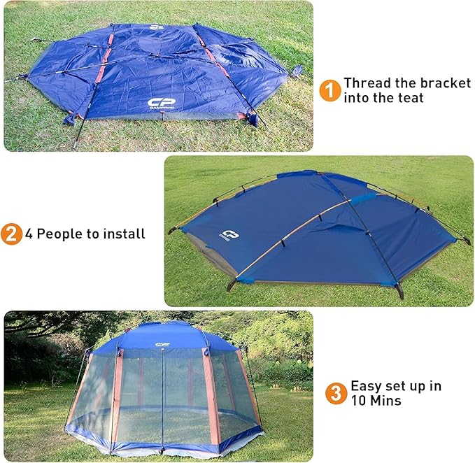 CAMPROS CP Screen House 13 x 13 Ft Screened Mesh Net Wall Canopy Tent Screen Shelter Gazebos for Patios Outdoor Camping Activities - Blue