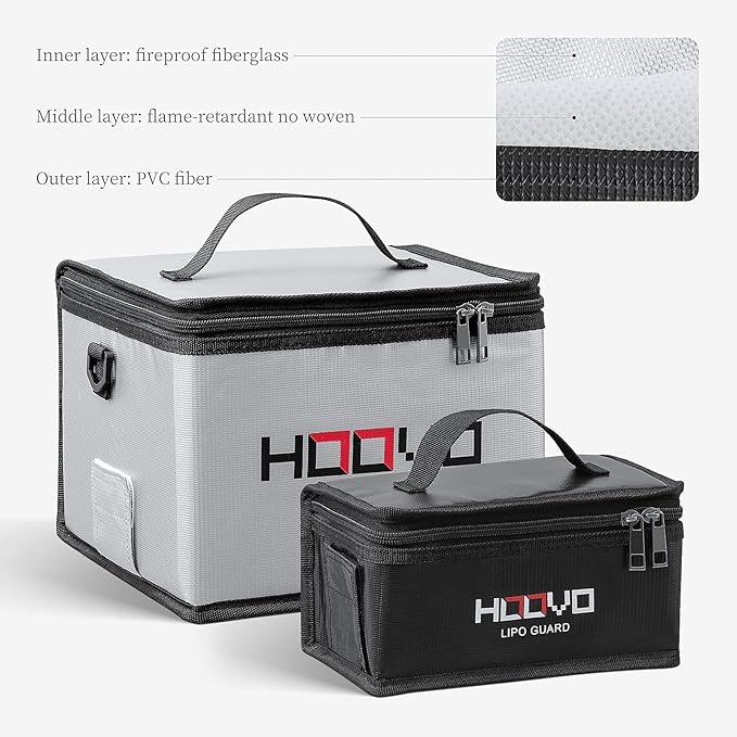 HOOVO Lipo Bag Fireproof Explosionproof Lipo Battery Safe Bag LiPo Guard Safe Bag for Lipo Battery Storage and Charging with Double Zipper