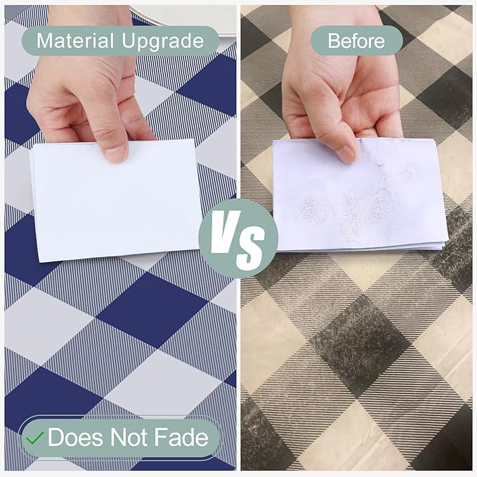 misaya Rectangle Waterproof Vinyl Table Cloth, Buffalo Flannel Backed Tablecloth, Wipeable Plastic Table Cover for Dinner, Kitchen, Outdoor (60" x 120", White and Navy)