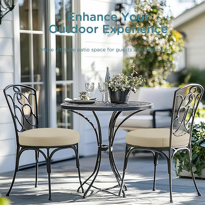 Codi Round Outdoor Chair Cushions 15 Inch, Patio Bistro Cushion Set of 2, Waterproof with Adjustable Straps, Beige 15x15''