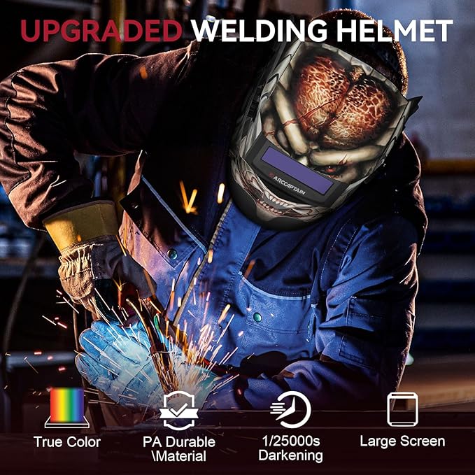 ARCCAPTAIN Auto Darkening Welding Helmet, 1/1/1/1 Top Optical Clarity Welder Helmet, 4 Arc Sensor 1/25000s Response Time True Color，Color06