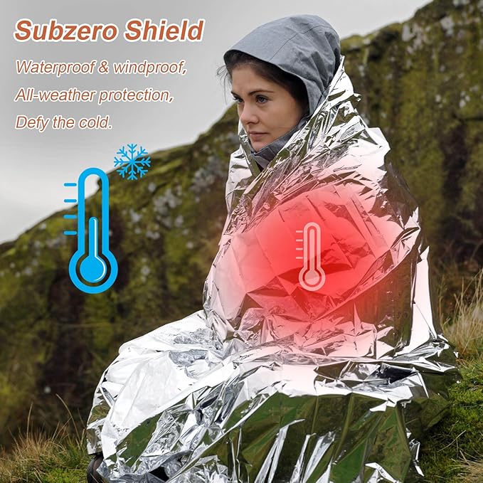 10 Pack Emergency Mylar Thermal Blankets - 63"x83" Extra Large Survival Space Blankets, Heavy Duty Reflective Camping Gear for First Aid, Hiking & Outdoor Safety (Sliver-Sliver)