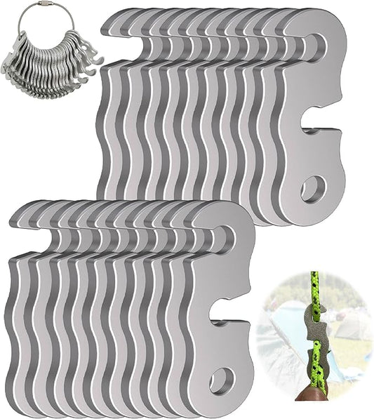 Rope Tensioner Aluminum Alloy Camping Tent Guyline Cord Adjuster Camping of Gear for Camping, Hiking, Backpacking Ultralight Tent Stakes Guy Lines (Sliver, 20 Pack)