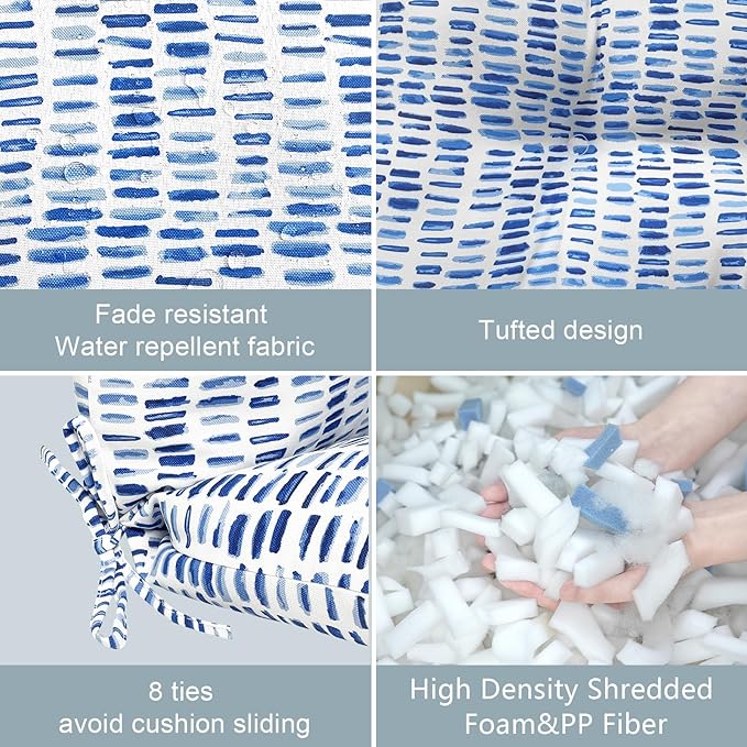 LVTXIII Outdoor Adirondack Chair Cushions, L42 x W21 x H4 Patio Tufted Low Back Cushions, Seasonal Replacement Rocking Chair Cushion for Home Garden Furnitue, Set of 2, Pebble Blue