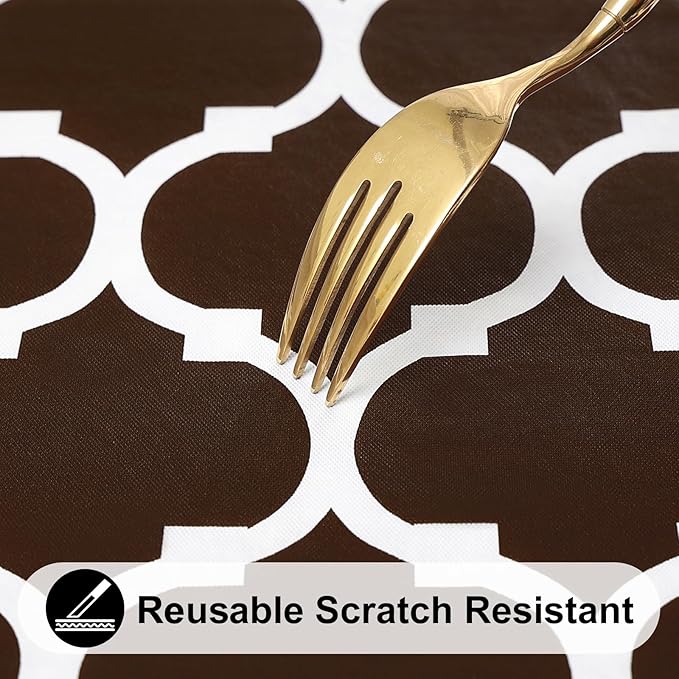 Smiry Rectangle Picnic Table Cover, Waterproof Elastic Fitted Camping Tablecloths for 4 Foot Tables, Wipeable Flannel Backed Vinyl Tablecloth Protector for Indoor, Outdoor (Coffee, 30x48 Inches)