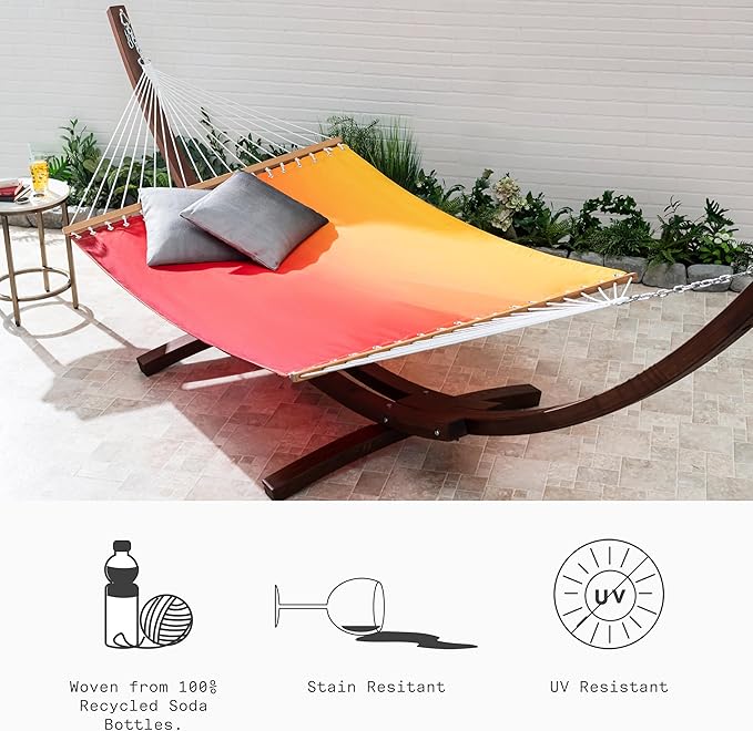 Fab Habitat Ombre Recycled Polyester Hammock - Big Sur - Sunset - Indoor/Outdoor, Quick Dry, 2 Person 460 lbs Capacity - Patio, Poolside, Backyard, Garden, Beach, Balcony - 12-14 ft Adjustable