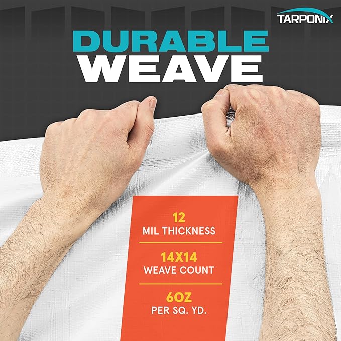 20' x 25' Extra Heavy-Duty White Poly Tarp – 12 Mil Thick, Waterproof, UV-Resistant Polyethylene with Reinforced Edges, Double-Stitched Hems, and Rustproof Grommets