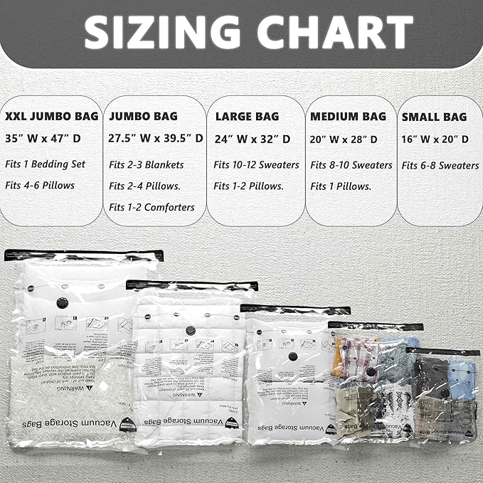 Vacuum Storage Bags 8 XXL Jumbo, Space Saver Bags with Travel Hand Pump, Compression Airtight Sealer Bags for Clothes, Bedding, Pillows, Comforters, Blankets