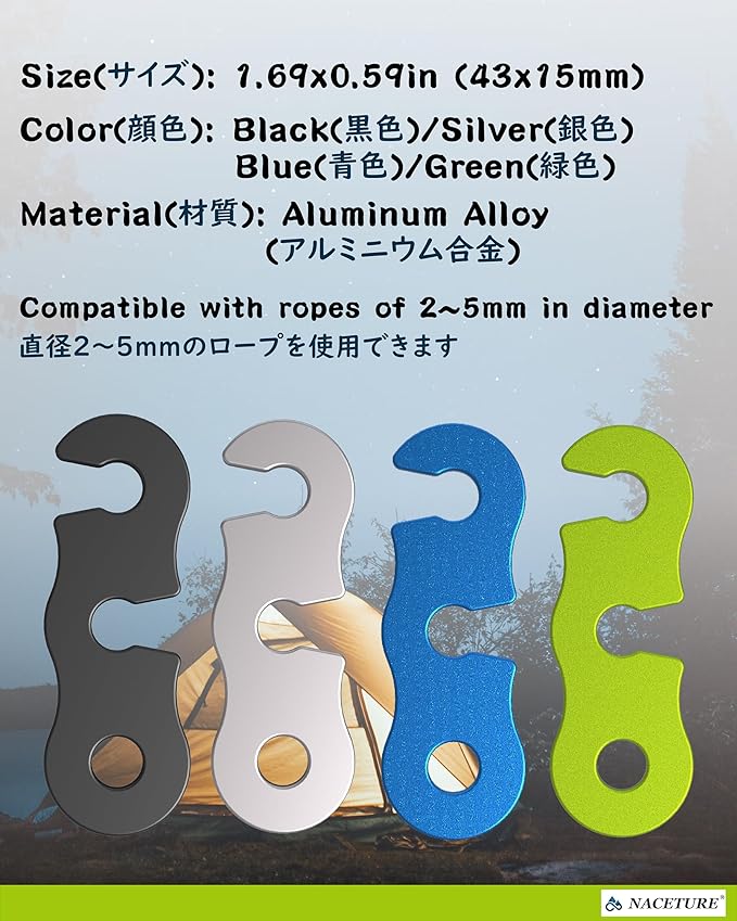 Rope Tensioner Aluminum Alloy Camping Tent Guyline Cord Adjuster Camping of Gear for Camping, Hiking, Backpacking Ultralight Tent Stakes Guy Lines (Green, 10 Pack)