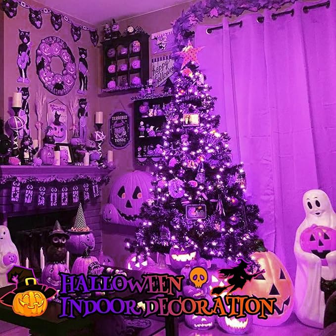 SANJICHA Purple Extra-Long 66FT 200 LED Halloween Lights for Indoor/Outdoor, Super Bright 8 Lighting Modes Plug in String Lights for Halloween Decorations Bedroom Party Garden Patio Tree (Purple)