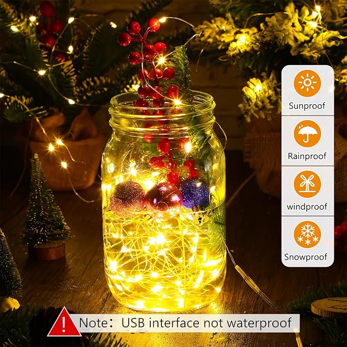Macarrie 6 Pack Fairy Lights USB Powered 16 ft 50 LED Warm White String Lights Plug in for Xmas Indoor Outdoor Party Wedding Home Festival Tree Garden Decoration