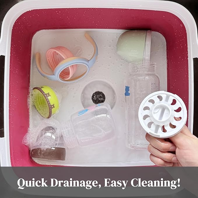 Collapsible Wash Basin for Baby Bottles - 2.4 Gallons Portable Dish Basin for RV Camping Sink, Space-Saving Dish Tub For Bottle Washing (Viva Magenta)