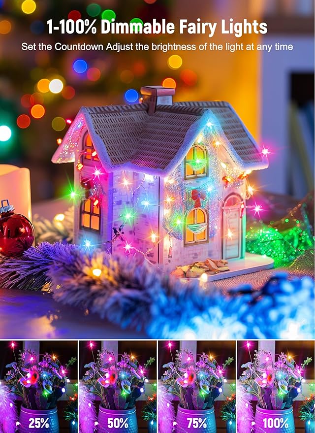 Smart Fairy Lights Plug in, 33FT 100LEDs USB Bluetooth Twinkle Lights with Timer and Remote, App Control Starry String Lights 8 Modes for Wreath Wedding Party Indoor Christmas Decoration, Multicolor
