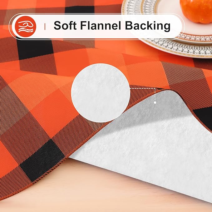 misaya Rectangle Waterproof Vinyl Table Cloth, Buffalo Flannel Backed Tablecloth, Wipeable Plastic Table Cover for Dinner, Kitchen, Picnic (60" x 120", Black and Orange and Yellow)