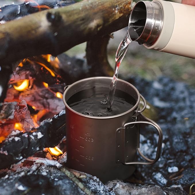 TOMSHOO Titanium Pot 750ml/25.4 oz Outdoor Mug with Lid - Foldable Handle for Camping, Hiking, Travelling, Backpacking, Open Fire