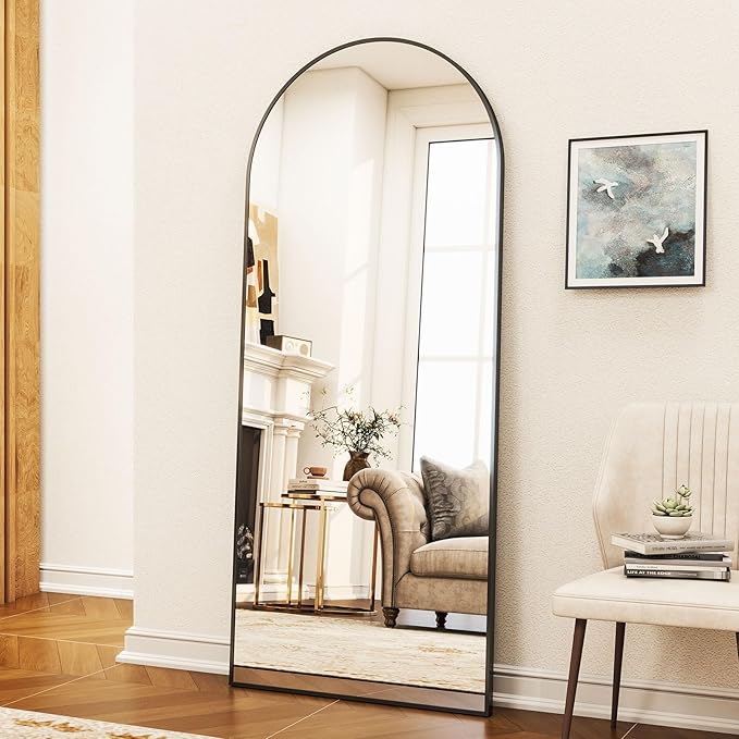 Arched Full Length Mirror - 68" x 24" Large Floor Mirror Aluminum Frame Dressing Mirror with Stand for Bedroom/Living Room Wall Mounted