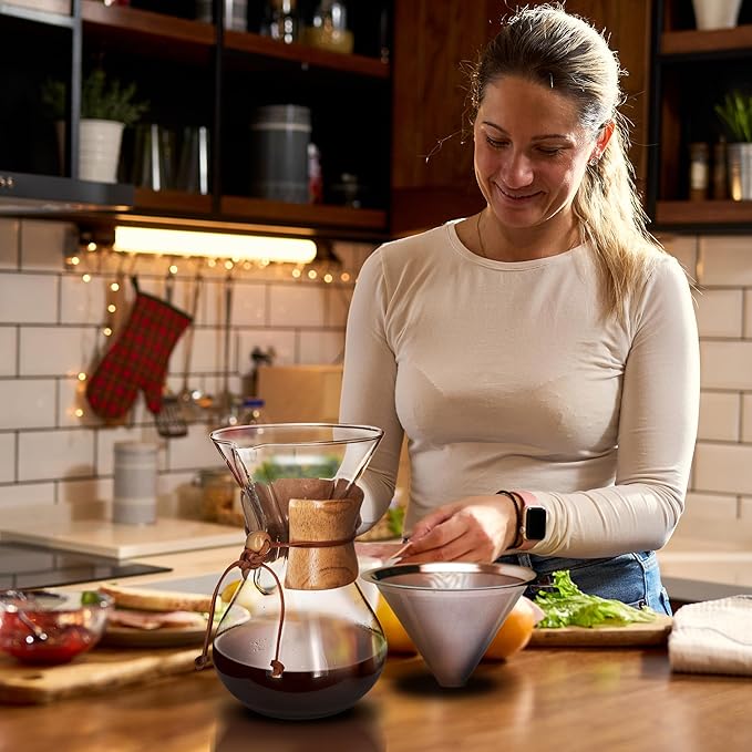 AGOGO Pour Over Coffee Maker Glass - 6/8/10 Cup Barista Kit with 304 Stainless Filter for Home, Office, Camping, Cafes - Easy Clean Coffee Dripper Set (Rag&Brush Included) (8 Cup/28 oz)