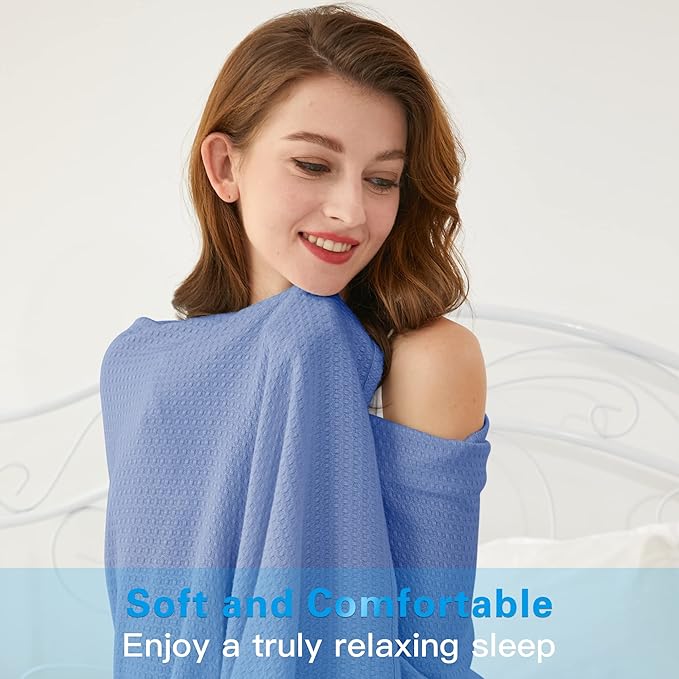 AmyHomie Cooling Blanket King Size, 100% Rayon Derived from Bamboo, Cool Summer Blanket for Hot Sleepers Soft Comfy Lightweight Blankets for All Seasons(Periwinkle Blue, 90×108in)