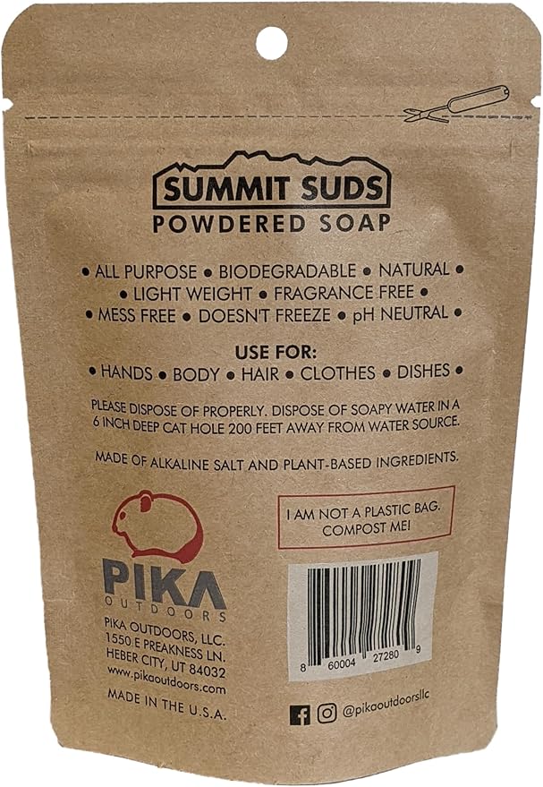 Outdoor Powdered Soap - Light Weight Backpacking soap for All Outdoor Recreation Like Hiking and Camping.