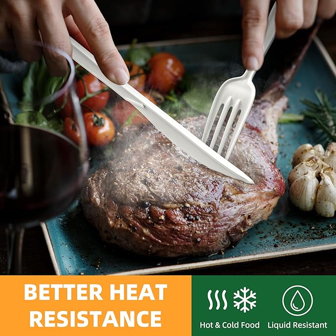 100% Compostable Cutlery Set,150pcs (50 Forks,50 Spoons,50 Knives) Disposable Cornstarch Utensils Heavy Duty BPI Certified Eco-Friendly Party Supplies No Plastic, Ivory White