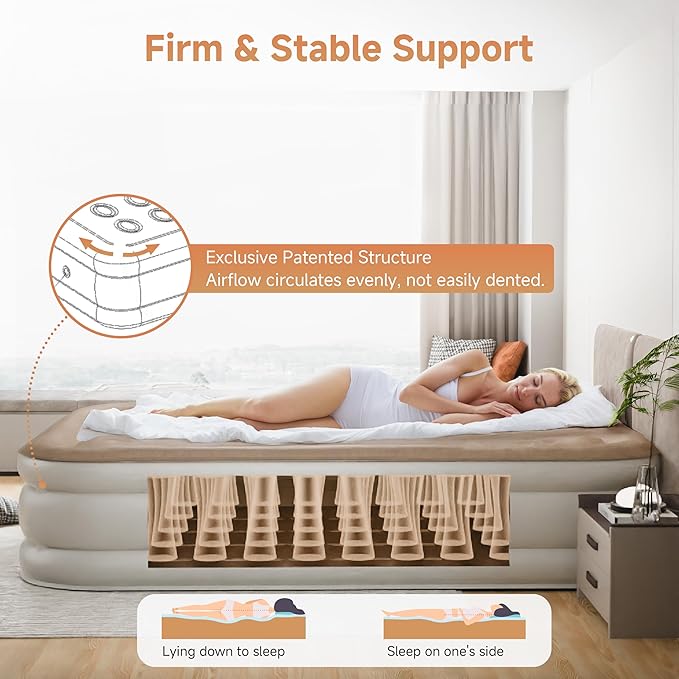 Air Mattress Twin with Built-in Pump 18", Comfortable Self-Inflating Air Mattress with High-Speed Pump, Durable Blow Up Mattress Twin with Storage Bag for Guests, Camping, Travel